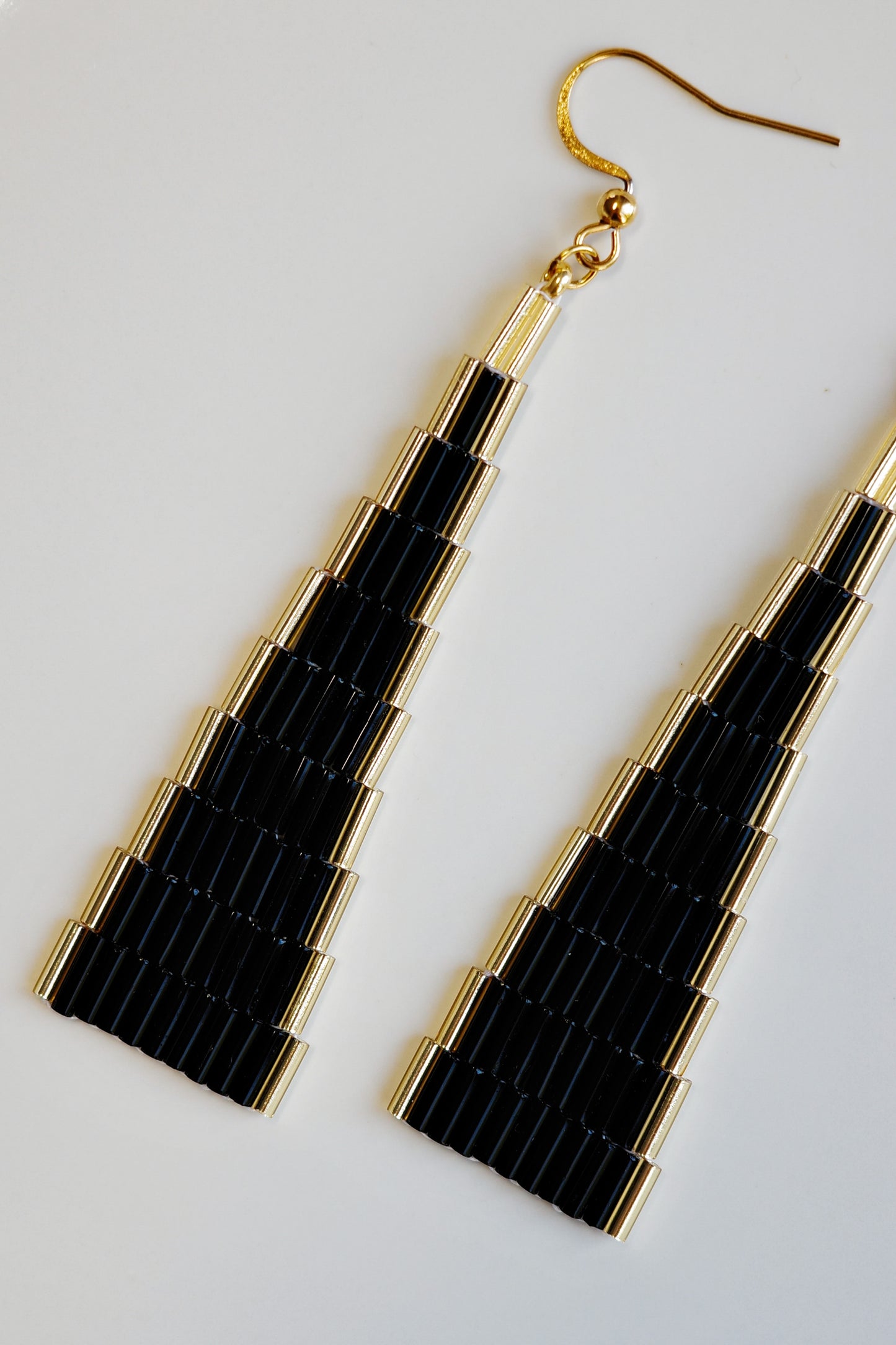 Black Beaded Tapered Drop Earrings