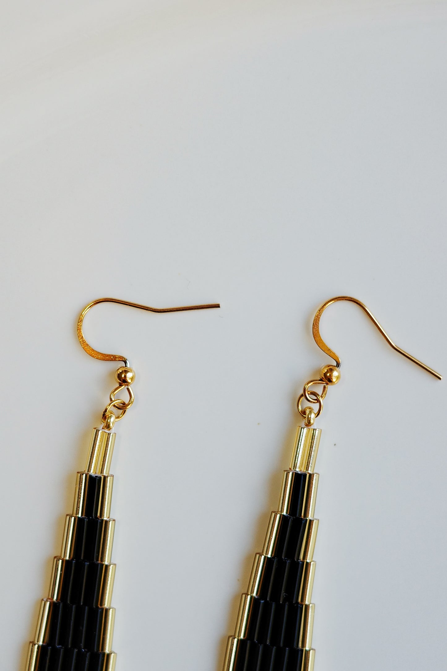 Black Beaded Tapered Drop Earrings
