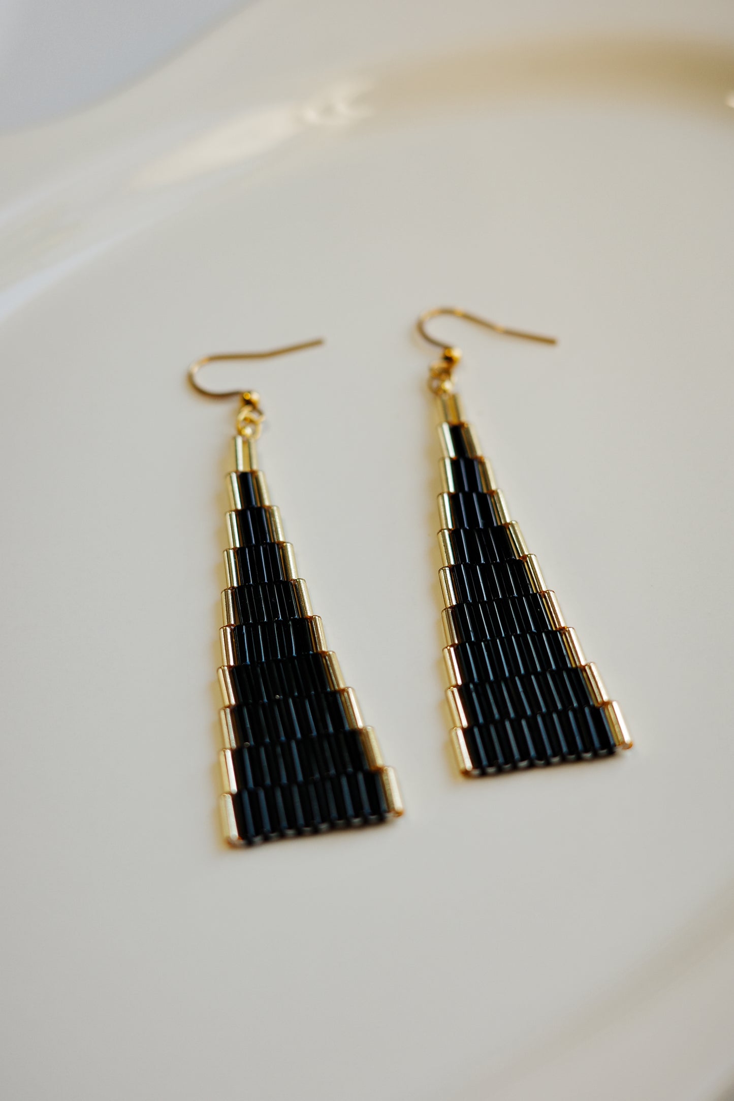 Black Beaded Tapered Drop Earrings