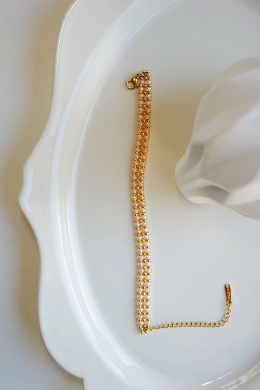 Cream and Gold Woven Glass Bead Bracelet