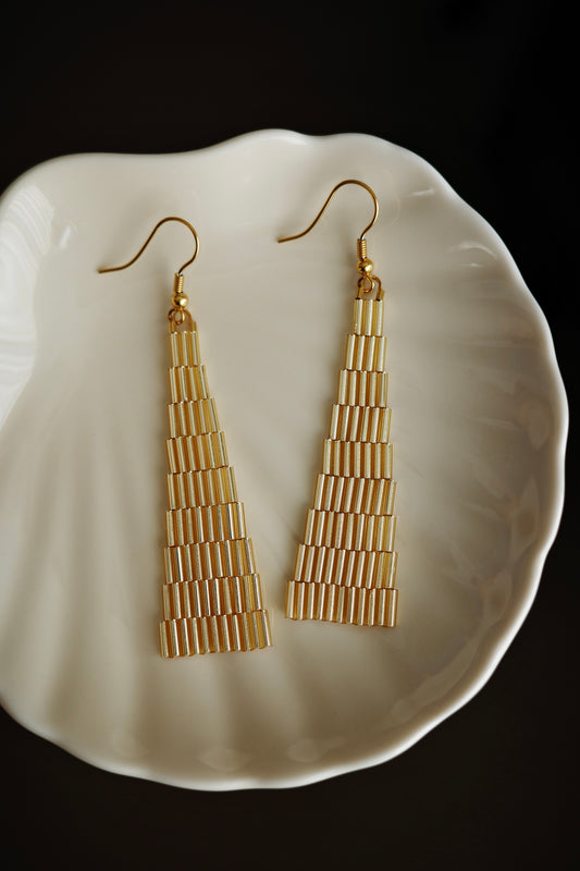 Gold Triangle Beaded Earrings