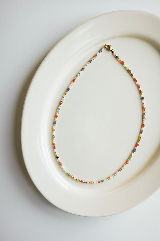 Multicolor Beaded Necklace - Multicolor, Rainbow, and floral