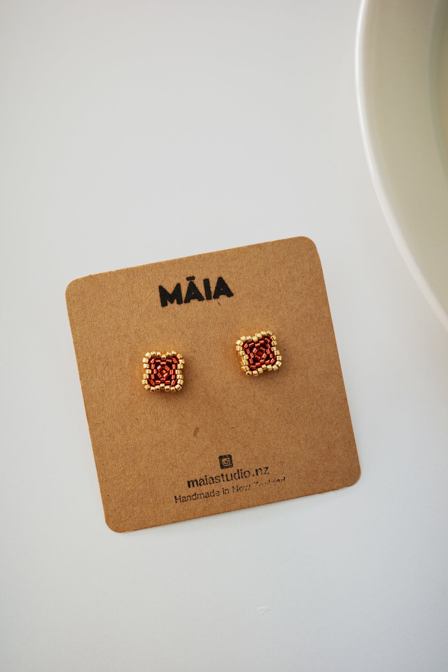 Handmade Beaded Stud Earrings - Green or Red