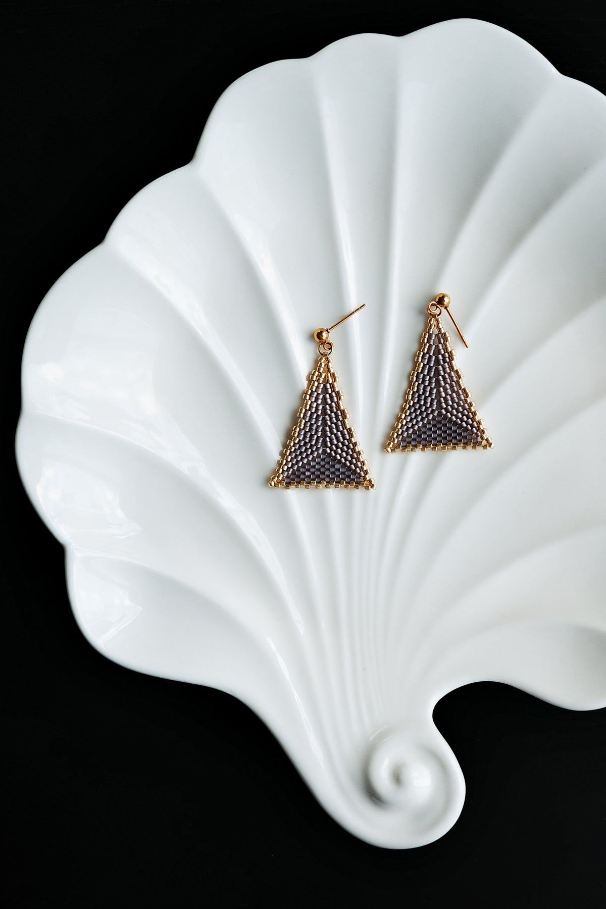 Silver and gold glass bead triangle earrings — Māia Studio