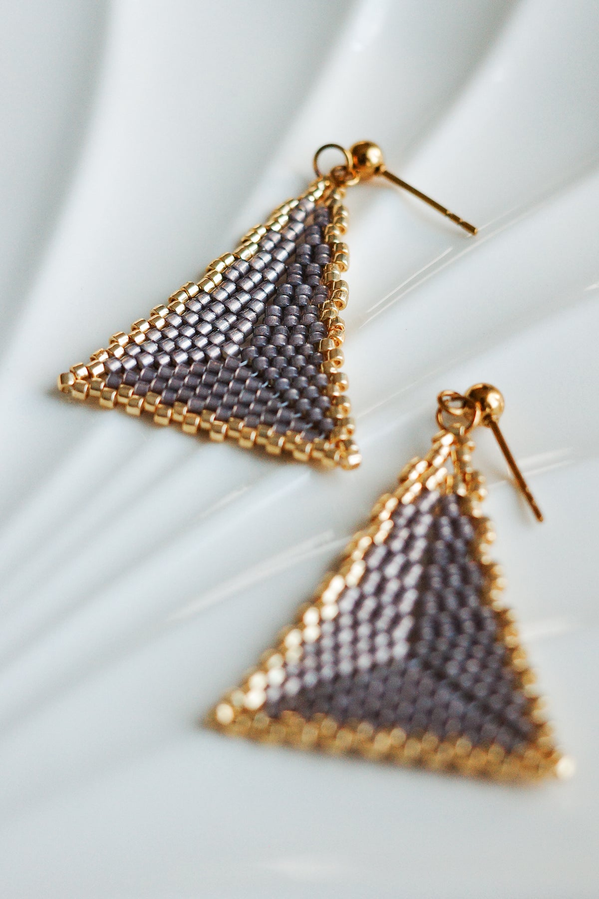 Silver and gold glass bead triangle earrings — Māia Studio