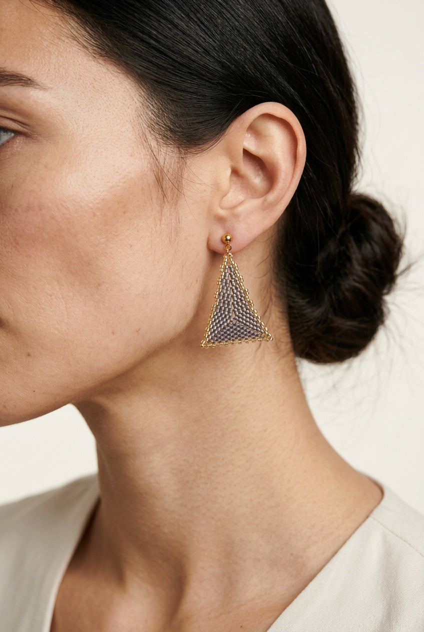 Silver and gold glass bead triangle earrings — Māia Studio
